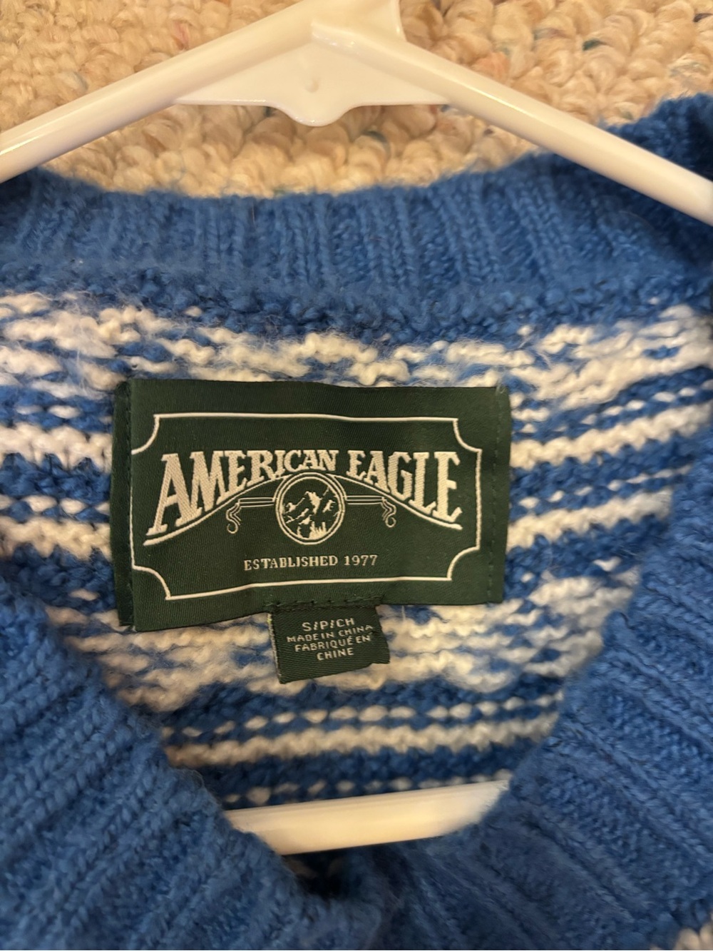 American Eagle Outfitters Blue and White Striped Crewneck Sweater